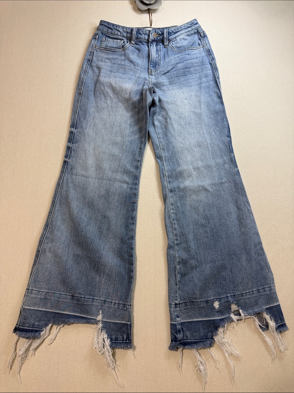 Flying Monkey Light Blue Wide Leg Distressed Hem Jeans